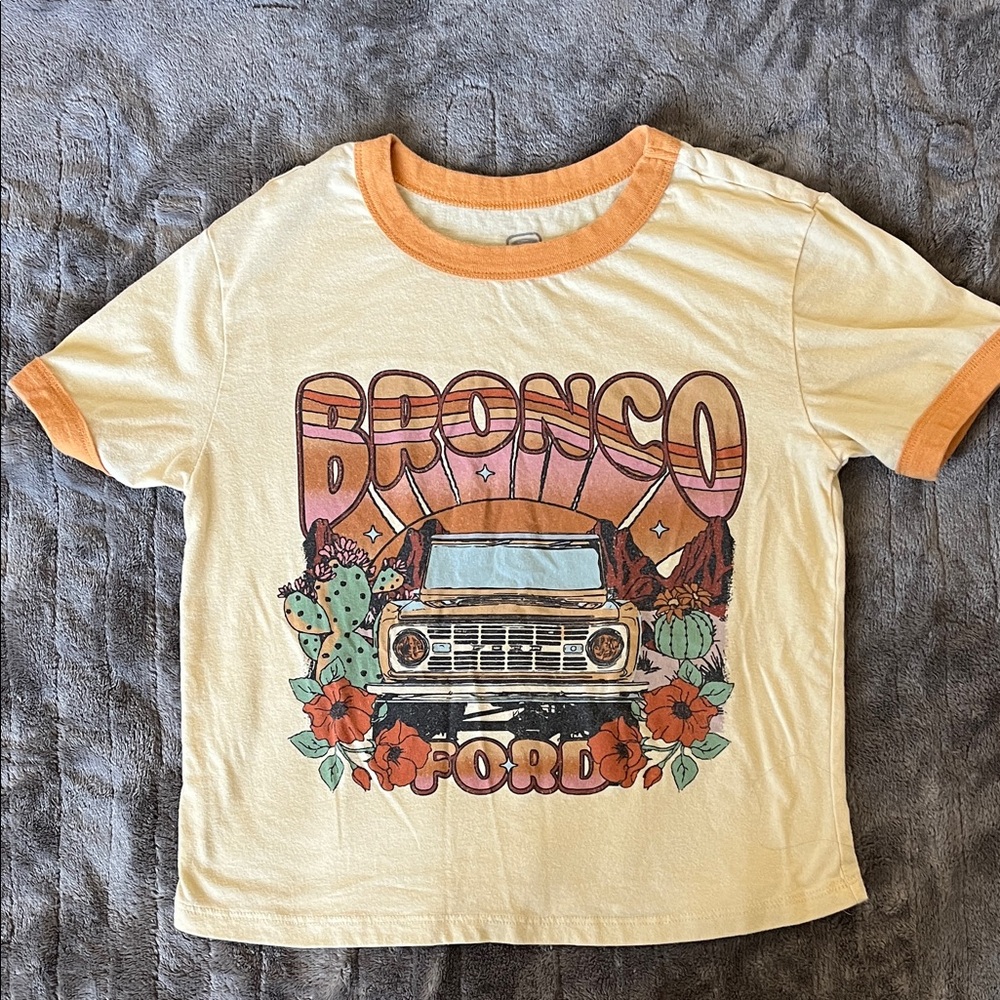 Ford Women's XS Cream and Orange Ford Bronco Graphic Baby Tee